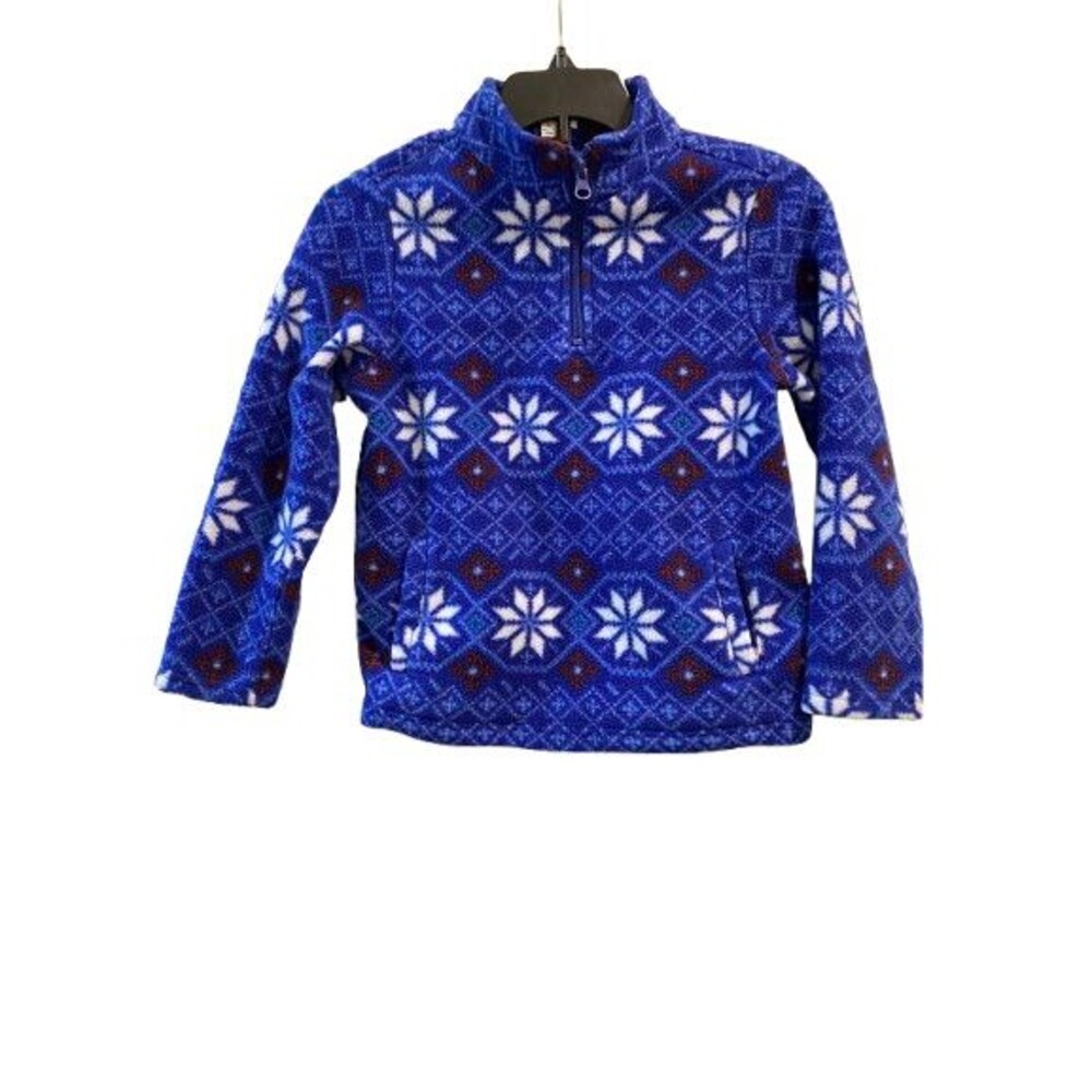 Youth Size 5 Fleece 1/4 Zip Sweatshirt Crown & Ivy w/ Pockets Blue Snowflakes